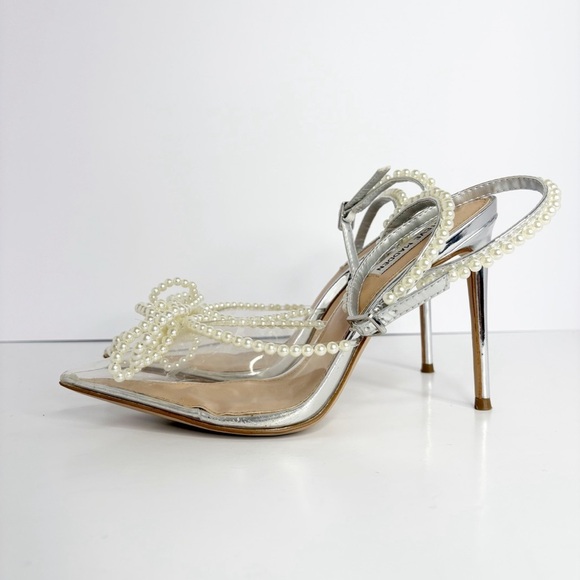 Steve Madden Viable Clear Pearl Bow Stiletto Heels Size 9 Bridal Prom Dressy - Picture 8 of 10